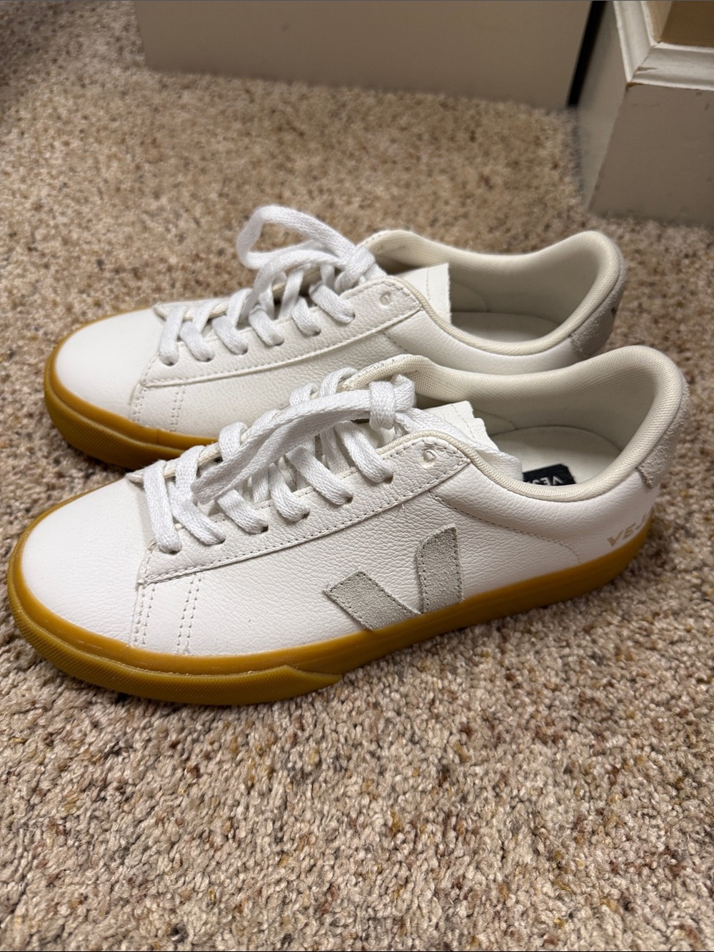 Veja White Leather Low-Top Sneakers with Gum-Colored Sole